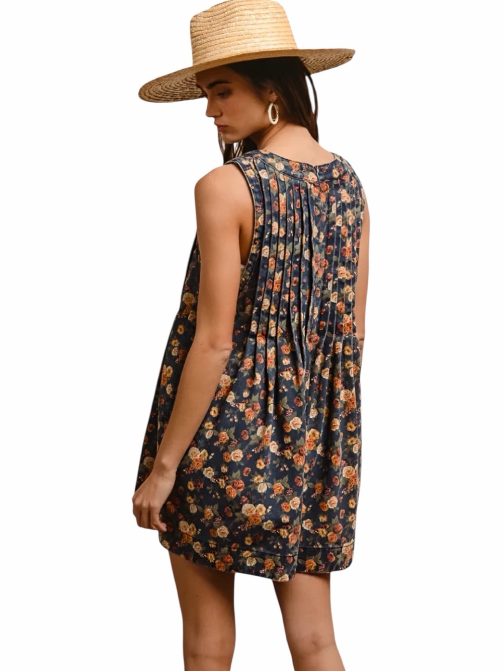 NWT Washed Floral Denim Romper With Front Tie Wide Leg - Picture 2 of 8